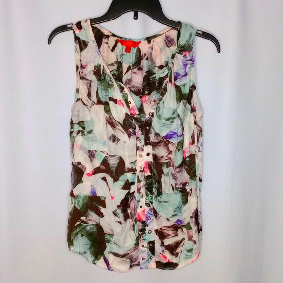 ⭐ Jennifer Lopez Women's Abstract V Neck Lightweight Flowy Tank Top Blouse XS - Picture 1 of 5